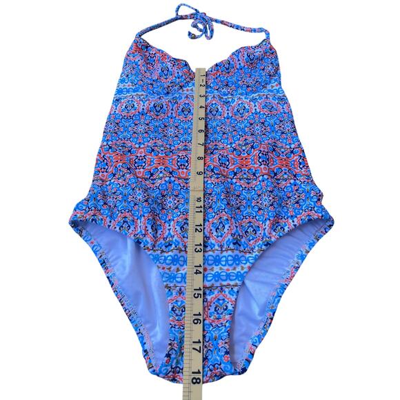 Shoshanna Blue Orange Tile Print One Piece Swimsuit Halter Cutout - Size 6 - Picture 6 of 8